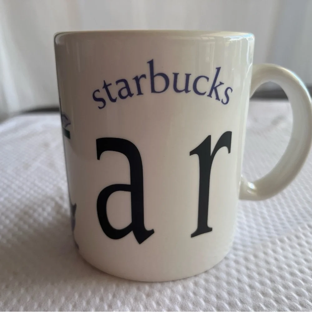 Starbucks White Mug with Black and‎ Blue Design